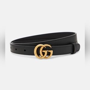 Gucci GG Marmont thin belt Black Leather with Gold GG Emblem Made In Italy